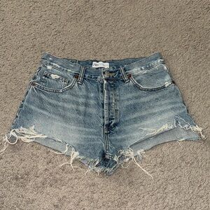Zara Light Blue Frayed Jean Shorts